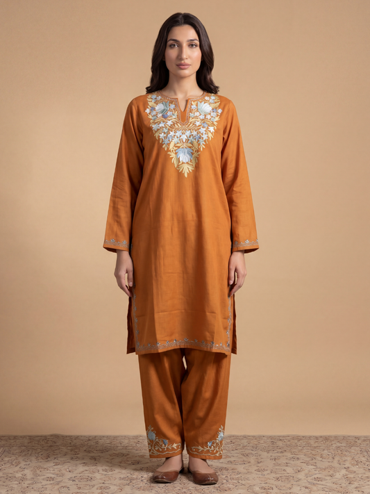 Kashmir Aari cotton Co-Ord Set | Brown