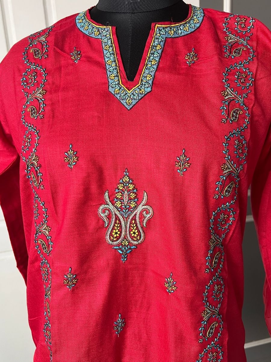 Noor : Sozni embroidery summer kurti | Red