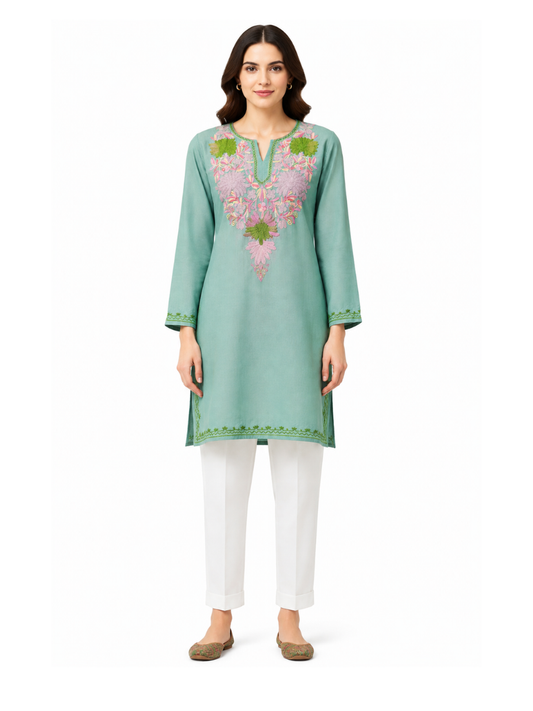 Noor : Aari embroidery summer kurti | Ocean Teal