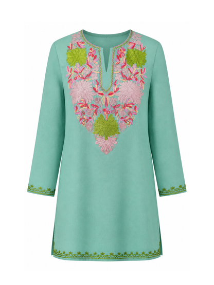 Noor : Aari embroidery summer kurti | Ocean Teal