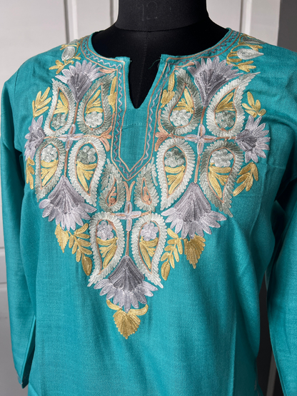 Kashmir Aari cotton Co-Ord Set | Dark Teal