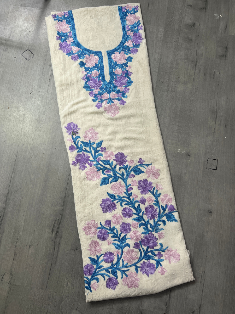 Gul Kashmiri Aari 2 Piece Unstitched Suit  |  Light Gray