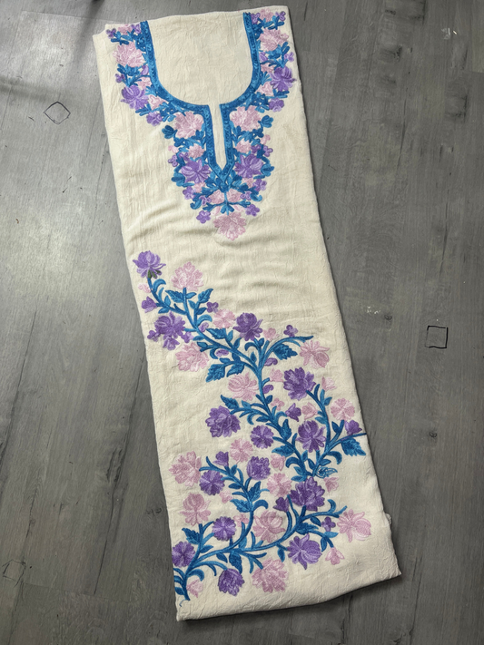 Gul Kashmiri Aari 2 Piece Unstitched Suit  |  Light Gray