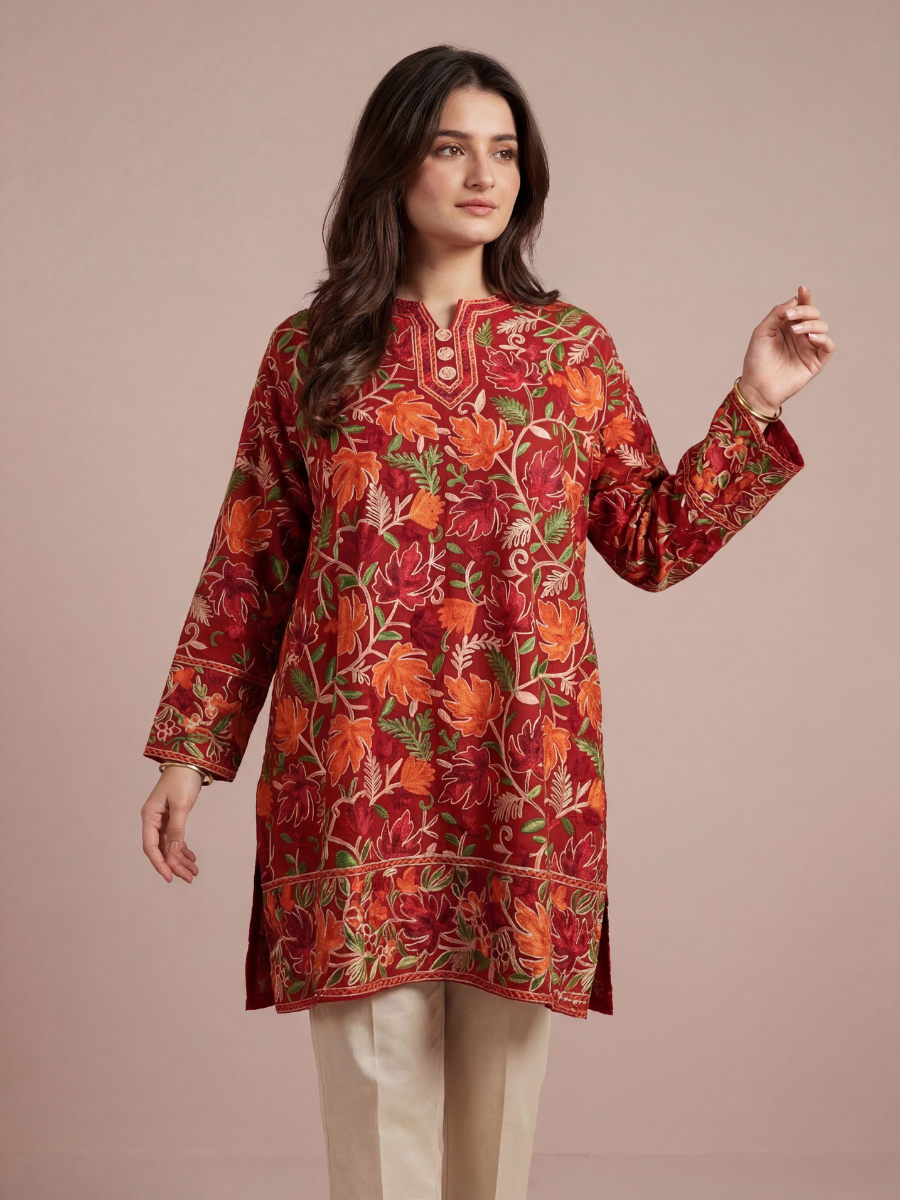Noor : chinar embroidery summer kurti | Light Gray