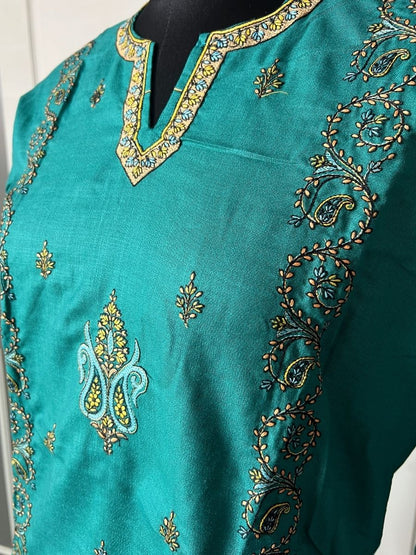 Noor : Sozni embroidery summer kurti | Dark Teal