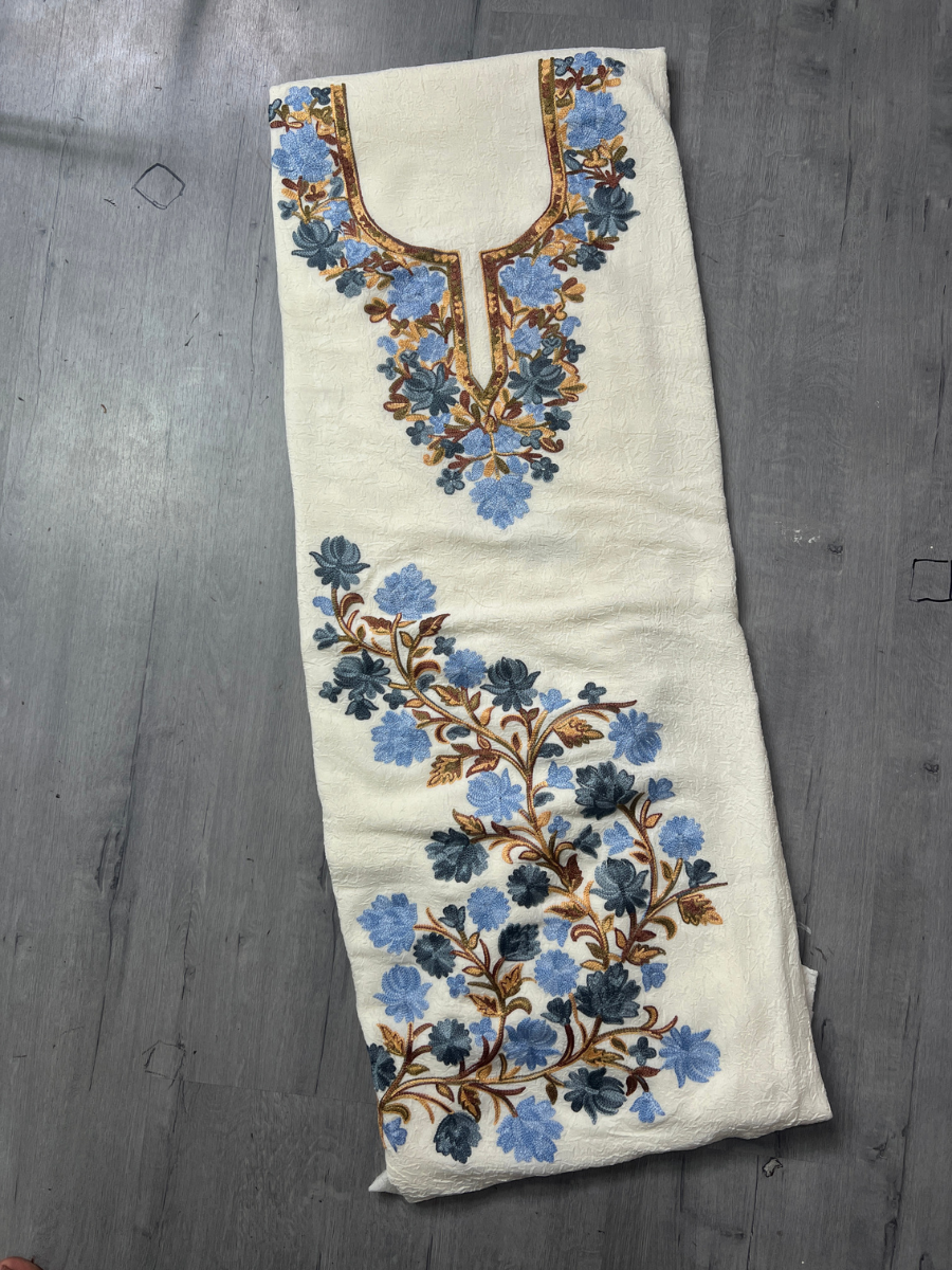 Gul Kashmiri Aari 2 Piece Unstitched Suit  |  Light Gray