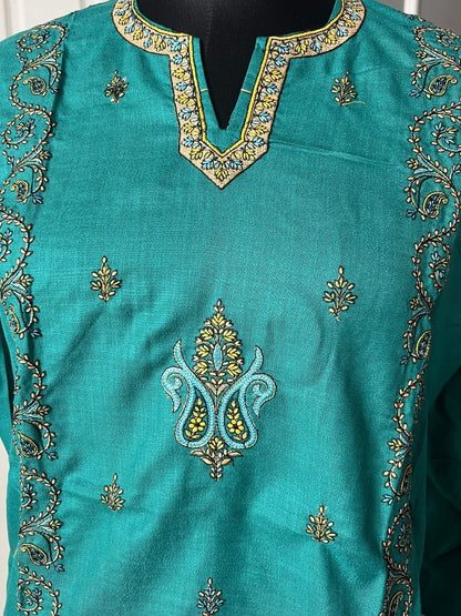 Noor : Sozni embroidery summer kurti | Dark Teal