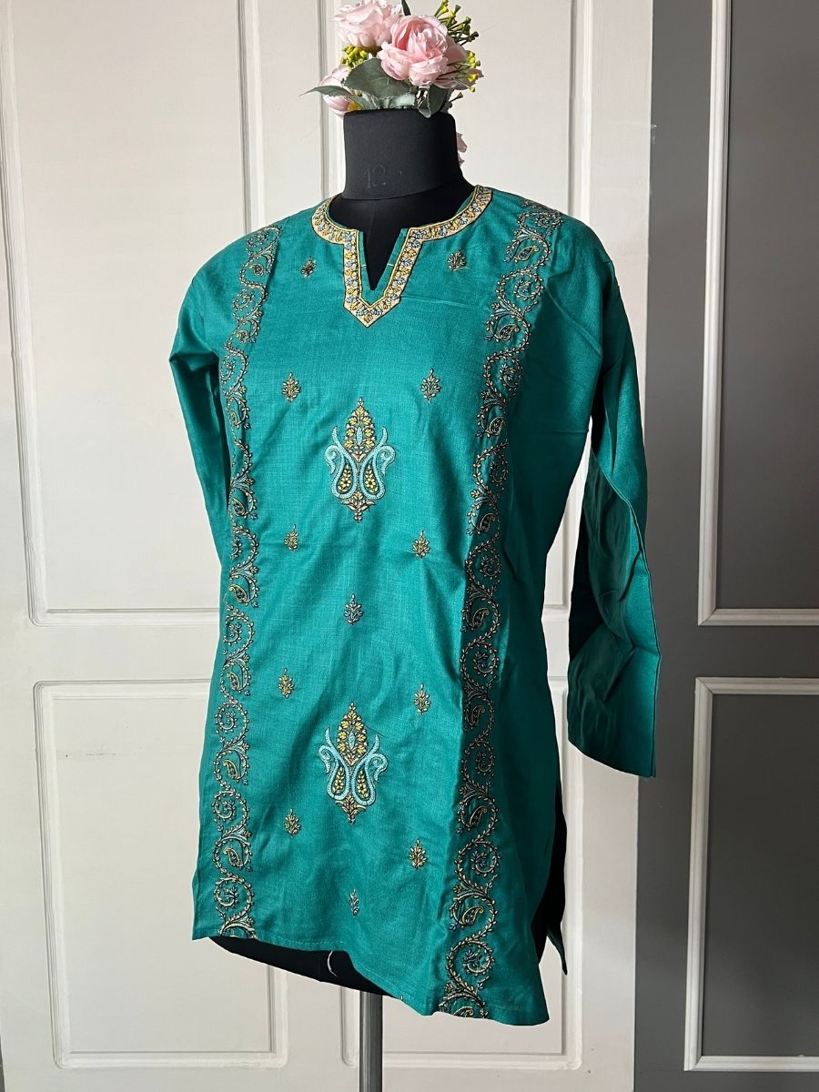Noor : Sozni embroidery summer kurti | Dark Teal