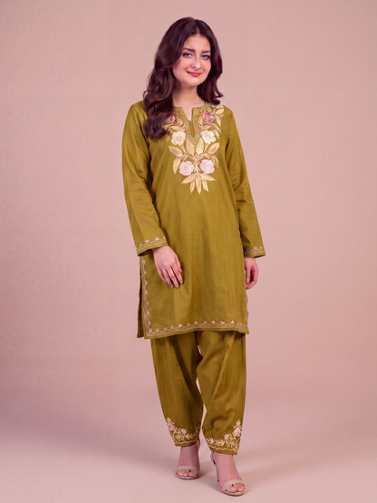 Kashmir Aari cotton Co-Ord Set | Gold
