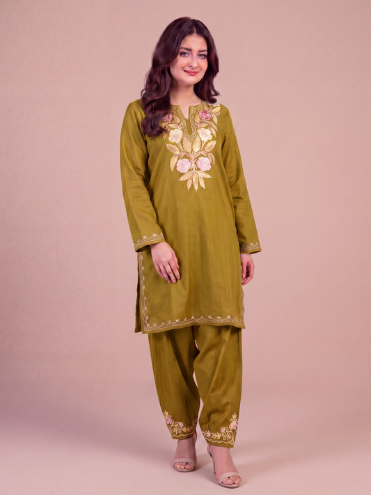Kashmir Aari cotton Co-Ord Set | Gold