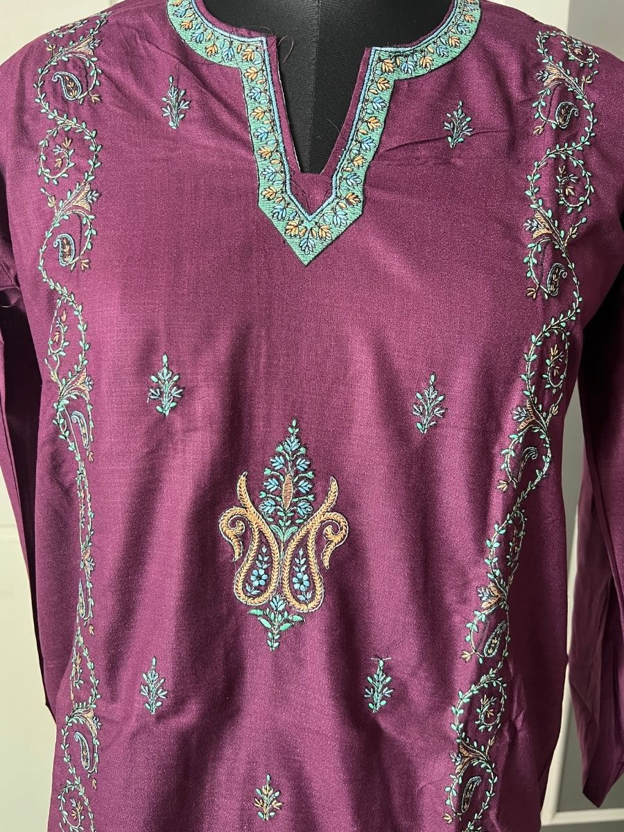 Noor : Sozni embroidery summer kurti | Dark purple