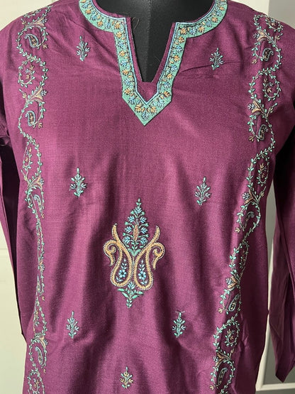 Noor : Sozni embroidery summer kurti | Dark purple