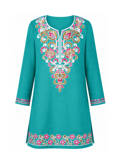 Noor : Aari embroidery summer kurti | Ocean Teal