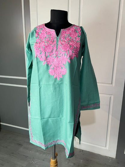 Noor : Aari embroidery summer kurti |Mint Teal