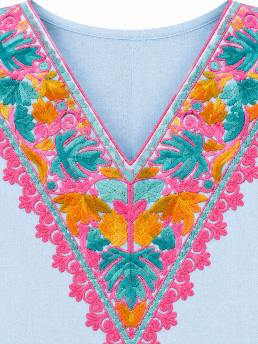 Noor : Kashmiri Aari embroidery summer Co-Ord Set | Aqua