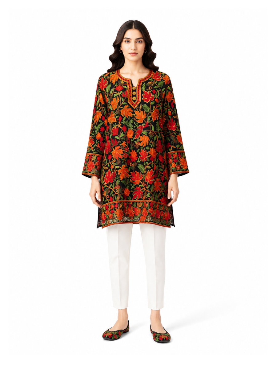 Noor : chinar embroidery summer kurti | Black Georgette