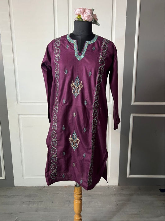 Noor : Sozni embroidery summer kurti | Dark purple