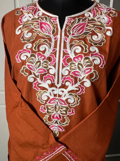 Noor : Aari embroidery summer kurti | Brown