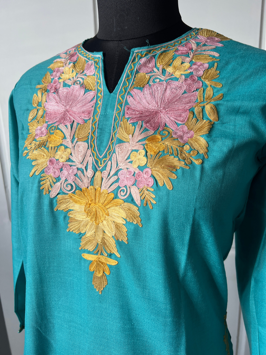 Kashmir Aari cotton Co-Ord Set | Dark Teal