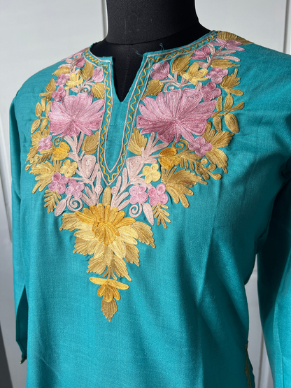 Kashmir Aari cotton Co-Ord Set | Dark Teal