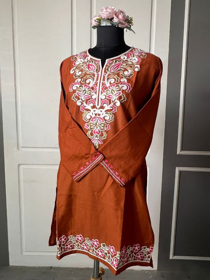 Noor : Aari embroidery summer kurti | Brown