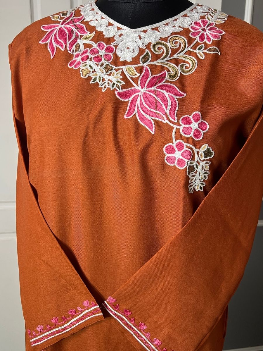 Noor : Aari embroidery summer kurti | Brown