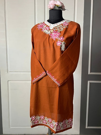 Noor : Aari embroidery summer kurti | Brown