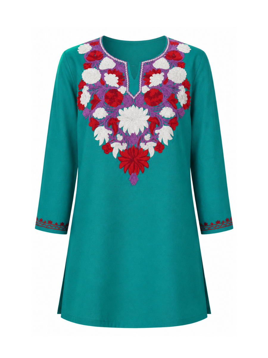 Noor : Aari embroidery summer kurti | Ocean Teal