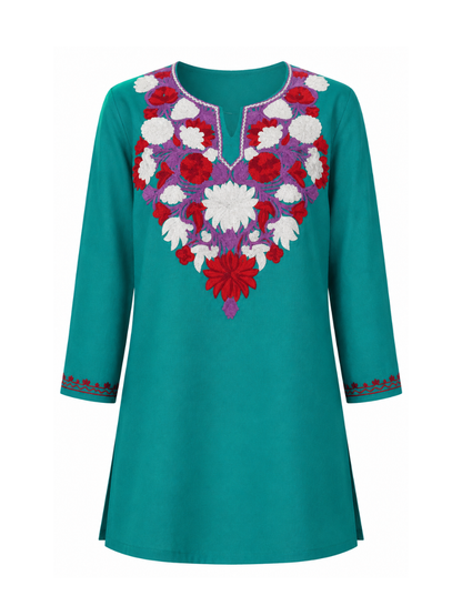 Noor : Aari embroidery summer kurti | Ocean Teal