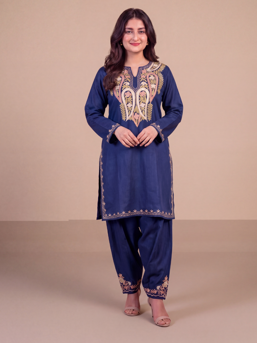 Kashmir Aari cotton Co-Ord Set | Royal Indigo