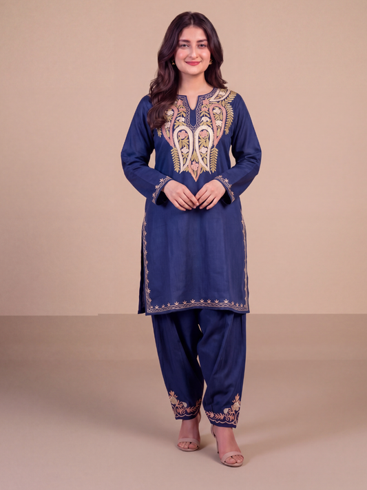 Kashmir Aari cotton Co-Ord Set | Royal Indigo