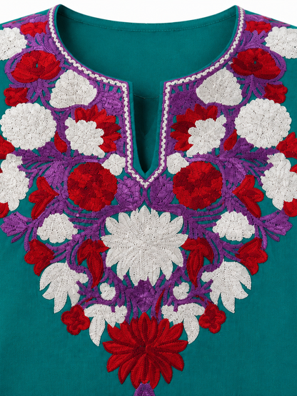 Noor : Aari embroidery summer kurti | Ocean Teal