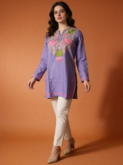 Noor : Aari embroidery summer kurti | Lavender