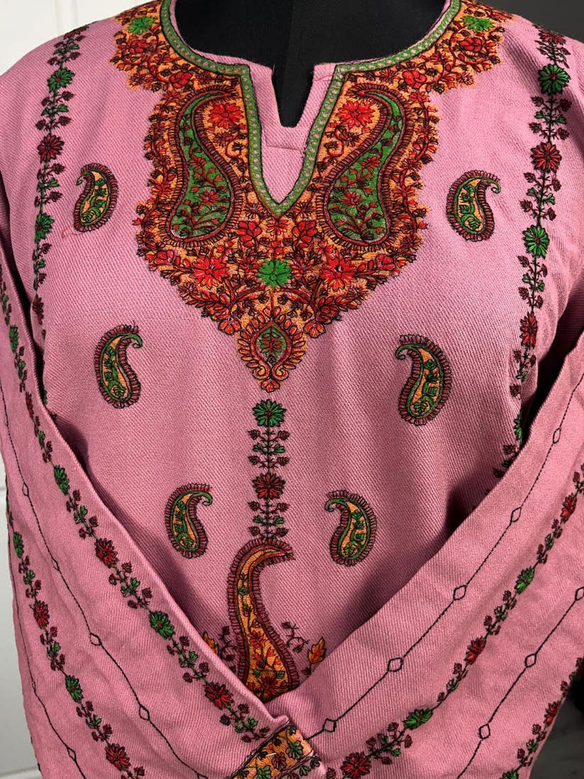 Kashmiri Sozni Embroidered Phiran | Pink