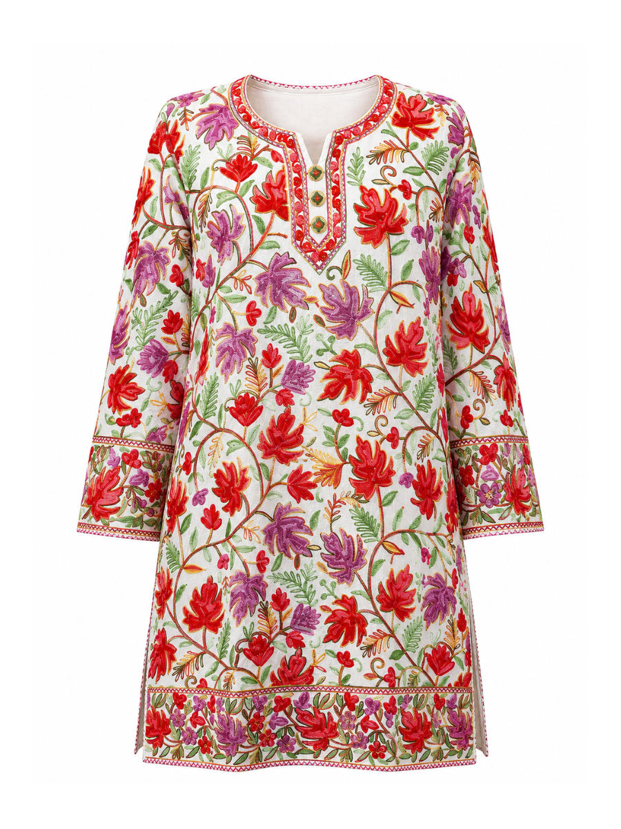 Noor : chinar embroidery summer kurti | Off white