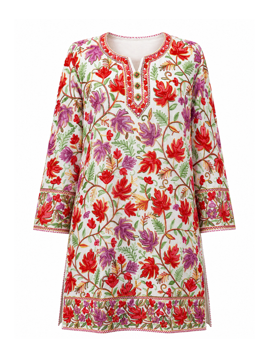 Noor : chinar embroidery summer kurti | Off white
