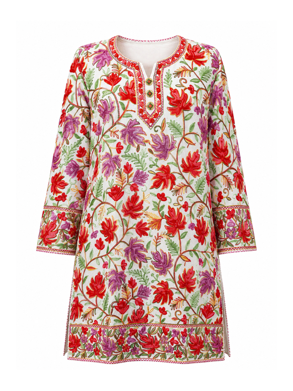 Noor : chinar embroidery summer kurti | Off white