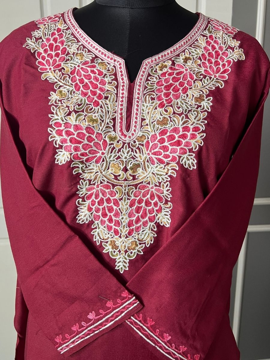 Noor : Aari embroidery summer kurti | Dark Red