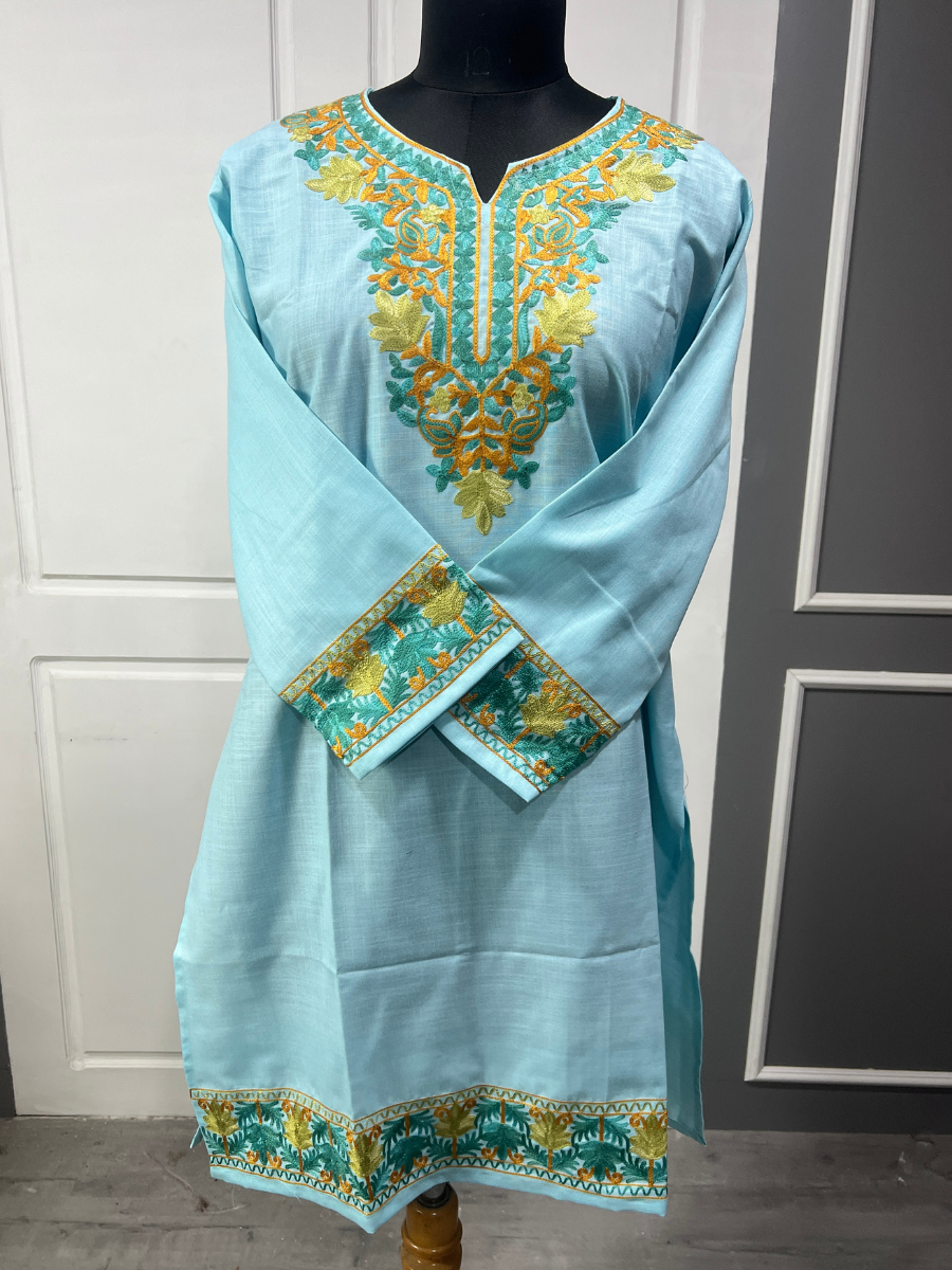 Noor : Kashmiri Aari embroidery summer Co-Ord Set | Aqua