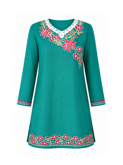Noor : Aari embroidery summer kurti | Ocean Teal