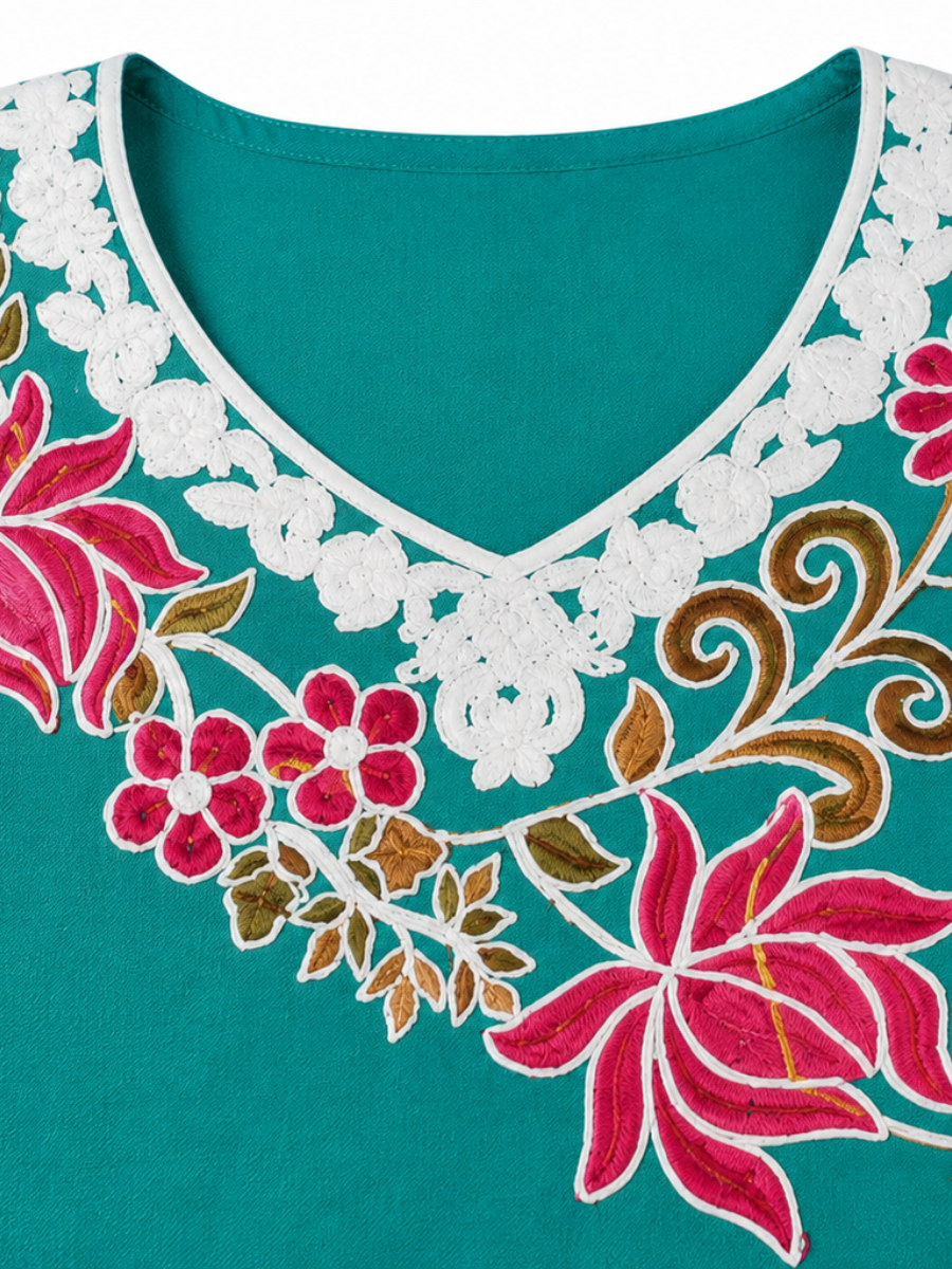 Noor : Aari embroidery summer kurti | Ocean Teal