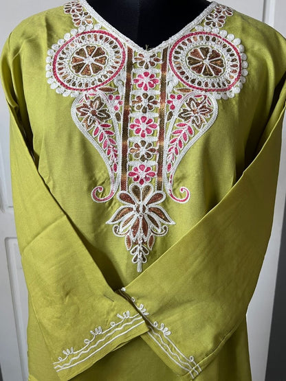 Noor : Aari embroidery summer kurti | Dark Yellow