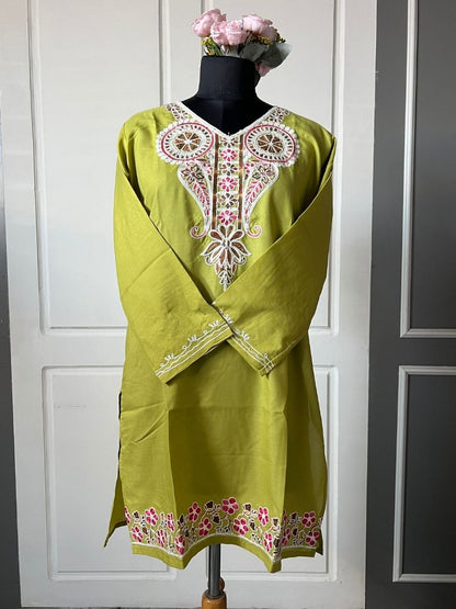 Noor : Aari embroidery summer kurti | Dark Yellow