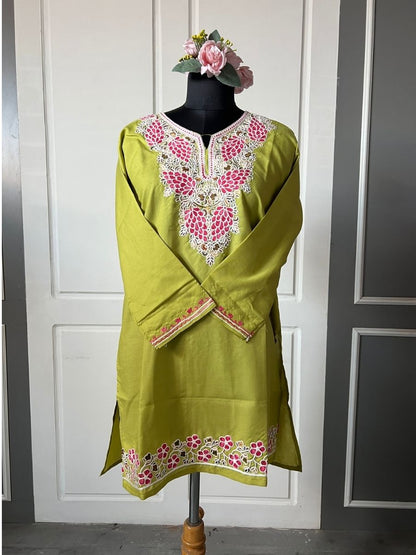 Noor : Aari embroidery summer kurti | Dark Yellow