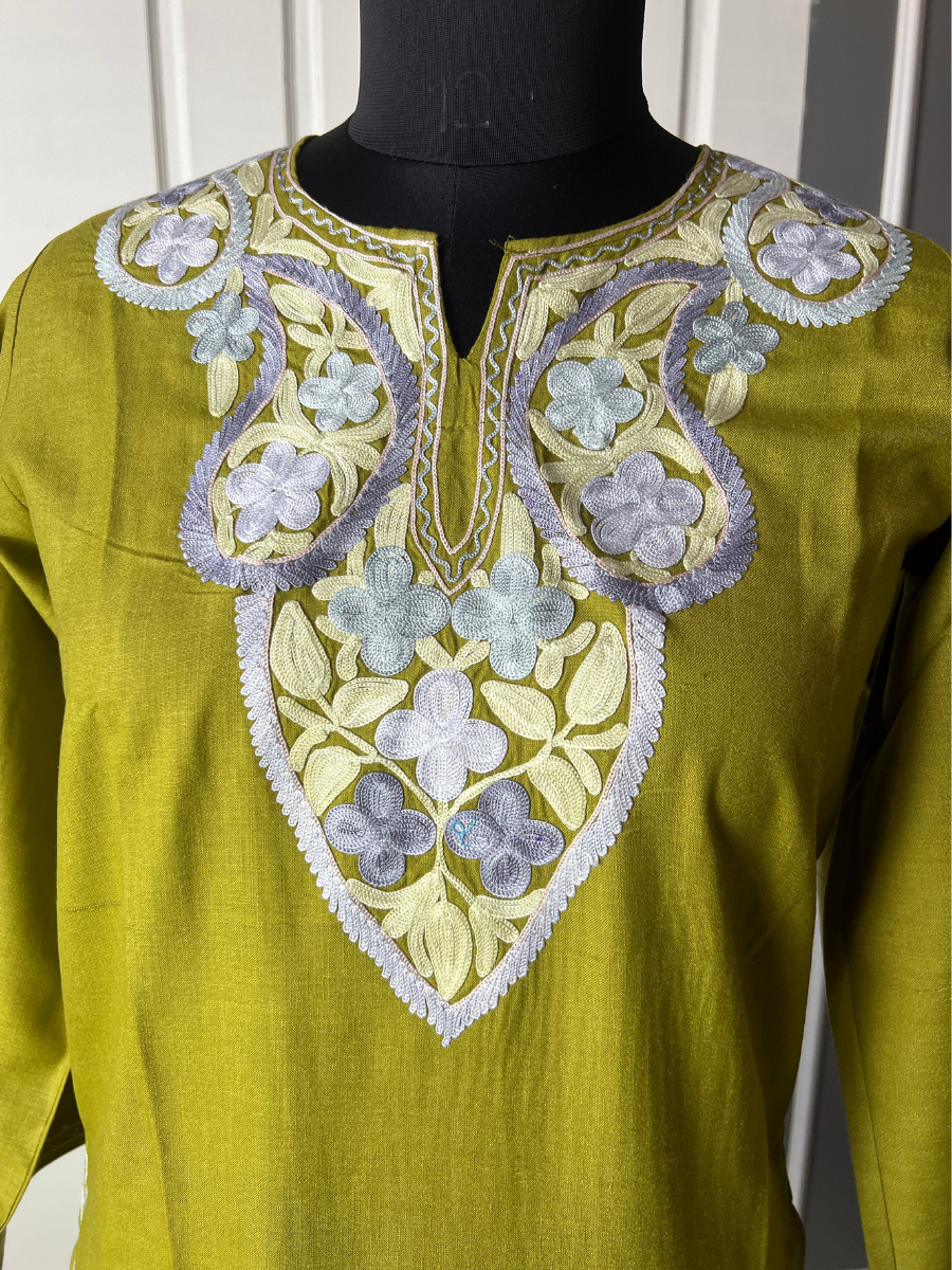 Kashmir Aari cotton Co-Ord Set | Dark Yellow