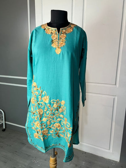 Noor : Aari embroidery summer kurti |Ocean Teal