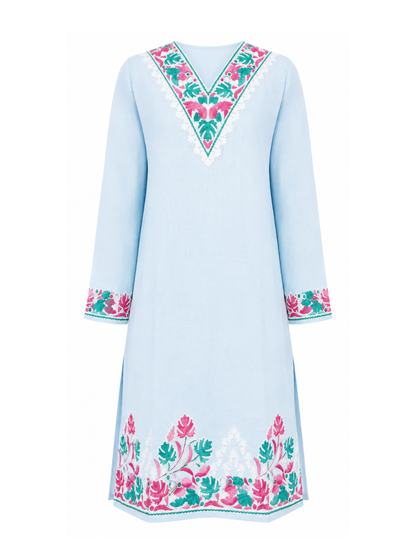 Noor : Kashmiri Aari embroidery summer Co-Ord Set | Aqua