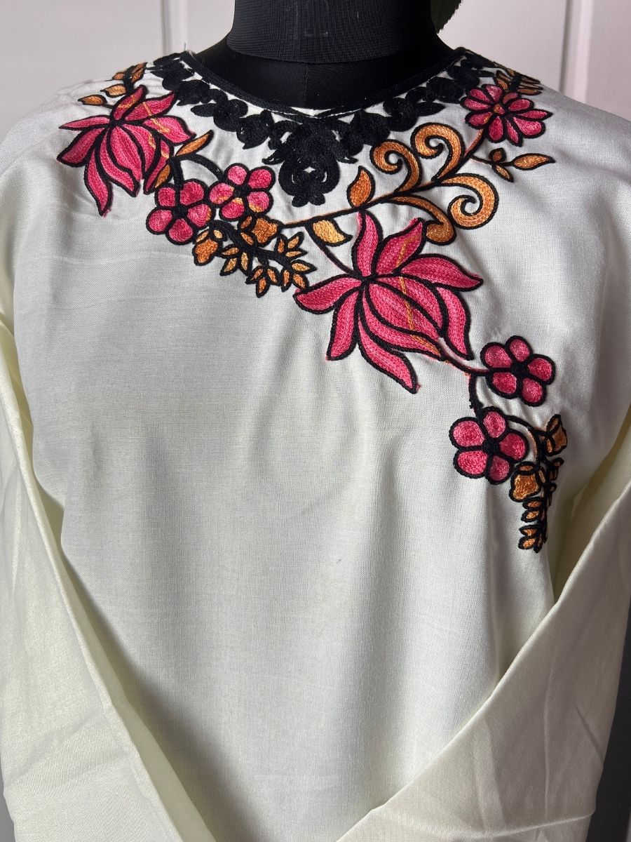 Noor : Aari embroidery summer kurti | Light Gray