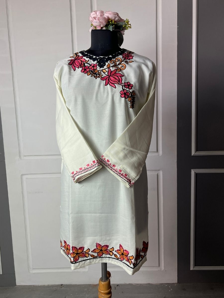 Noor : Aari embroidery summer kurti | Light Gray