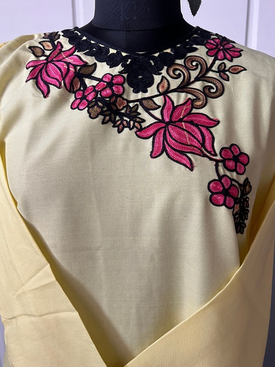 Noor : Aari embroidery summer kurti | Mustard